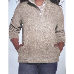 Eddie Bauer Women's XL 1/4 Button Up Pullover Sweater Pumice Tan Brown Soft Warm